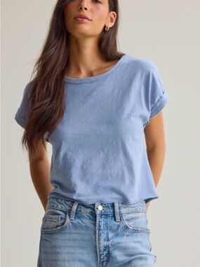 Altar’d State Demi Slub Roll Sleeve Tee - Light Blue XXS